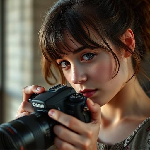 Portrait of Olivia Smith, a woman with a focused expression and a camera in her hands, capturing a moment.