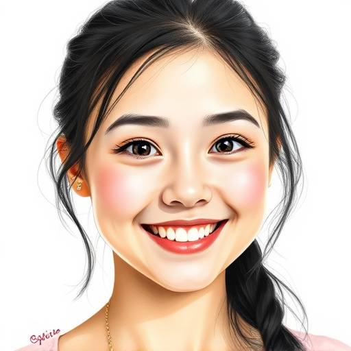 Portrait of Sofia Lee, a young woman with bright eyes and a vibrant smile, holding a sketchbook.